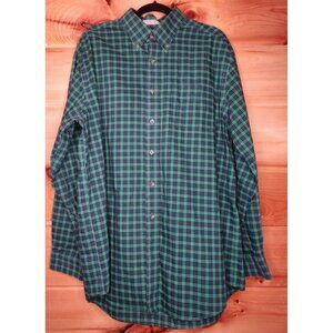 L.L. Bean Green and Navy Plaid Button-Up Dress Shirt